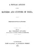 A Popular Account of the Manners and Customs of India