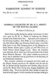 Mammals Collected by Dr. W. L. Abbott on the Natuna IslandsProceedings of the Washington Academy of Sciences, Vol. III, pp. 111-138