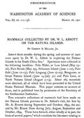 Mammals Collected by Dr. W. L. Abbott on the Natuna IslandsProceedings of the Washington Academy of Sciences, Vol. III, pp. 111-138